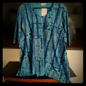 Prairie Cotton 🇺🇸 NWT Blue Print Tunic Sahara